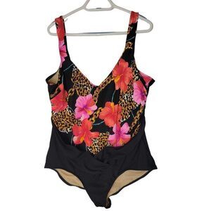 Slimsuit‎ One Piece Swimsuit Sz 50 Leopard Chain Floral Vintage 80s New Mobwife